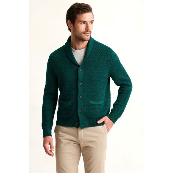 J. Crew Green Heavy Knit Shawl Collar Cardigan Sweater Top   Mens Size XL - Picture 1 of 9